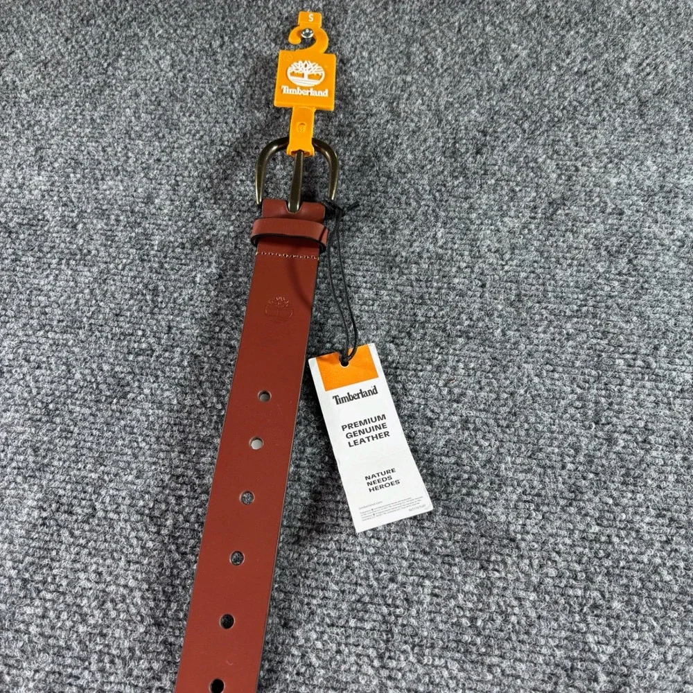 Timberland Leather Belt Mens Size 34 Brown Silver Buckle NWT Workwear Casual